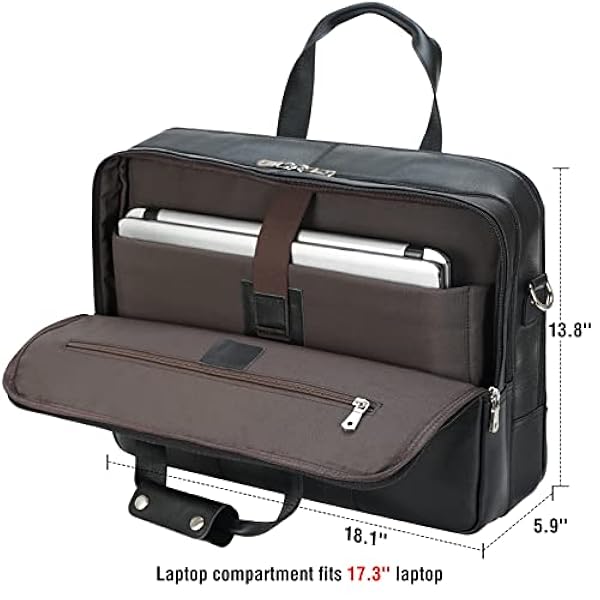 Maletín grande de cuero para hombres de 18 pulgadas, funda de cuero de grano completo para laptop de 17.3 pulgadas